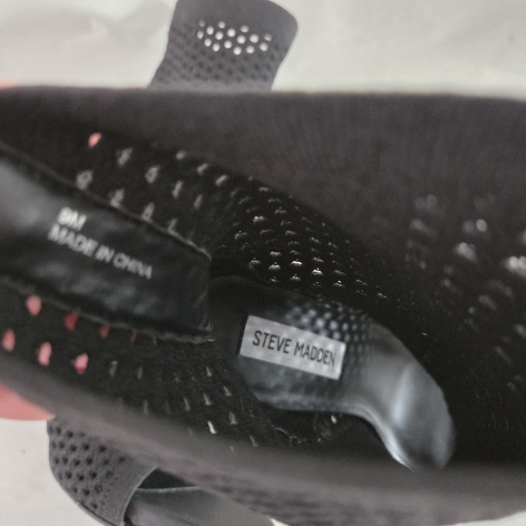 NWOT Steve Madden | Evelina Knit Mesh Stretch Vegan Leather Peep Toe Heel Bootie - Picture 11 of 12
